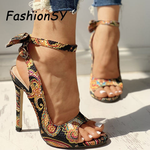 2020 Summer Pumps Sexy snake print Slippers Sandals Shoes Women Thin High Heels Square Toe Sandal Lady Pump Shoes Mules