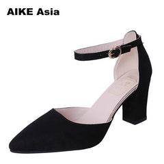 2019 Summer Women Fashion High Heel Shoes Comfortable Flock Buckle Footwear Women Pumps Female Sandals Party Wedding Shoes