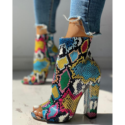 2020 Summer Pumps Sexy snake print Slippers Sandals Shoes Women Thin High Heels Square Toe Sandal Lady Pump Shoes Mules