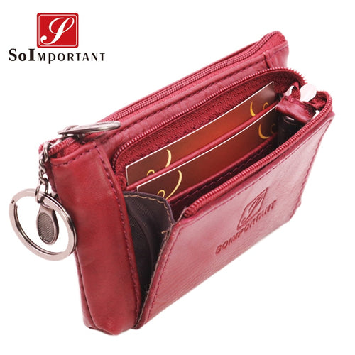 Cheapest Genuine Leather Women Female Wallets Coin Purse Men Small Zipper Money Bags Lady Pouch Card Holder With Key Ring