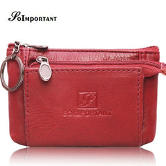 Cheapest Genuine Leather Women Female Wallets Coin Purse Men Small Zipper Money Bags Lady Pouch Card Holder With Key Ring