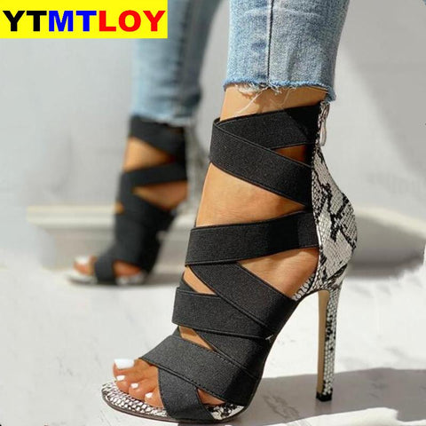 2020 Summer Pumps Sexy snake print Slippers Sandals Shoes Women Thin High Heels Square Toe Sandal Lady Pump Shoes Mules