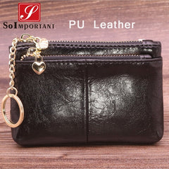 Cheapest Genuine Leather Women Female Wallets Coin Purse Men Small Zipper Money Bags Lady Pouch Card Holder With Key Ring