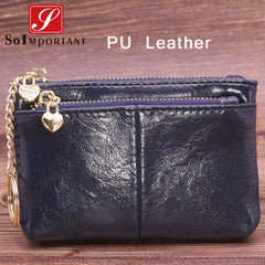 Cheapest Genuine Leather Women Female Wallets Coin Purse Men Small Zipper Money Bags Lady Pouch Card Holder With Key Ring
