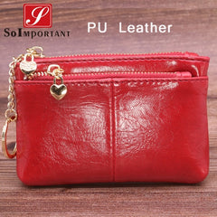 Cheapest Genuine Leather Women Female Wallets Coin Purse Men Small Zipper Money Bags Lady Pouch Card Holder With Key Ring