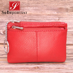 Cheapest Genuine Leather Women Female Wallets Coin Purse Men Small Zipper Money Bags Lady Pouch Card Holder With Key Ring