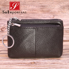 Cheapest Genuine Leather Women Female Wallets Coin Purse Men Small Zipper Money Bags Lady Pouch Card Holder With Key Ring