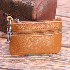 Cheapest Genuine Leather Women Female Wallets Coin Purse Men Small Zipper Money Bags Lady Pouch Card Holder With Key Ring