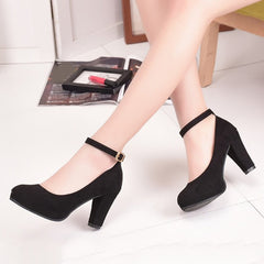 Women Fashion Pumps Sweet Woman Thick High Heels Shoes Female Ankle Strap Flock Platform Mary Jane Ladies Party Footwear 2020