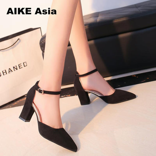 2019 Summer Women Fashion High Heel Shoes Comfortable Flock Buckle Footwear Women Pumps Female Sandals Party Wedding Shoes